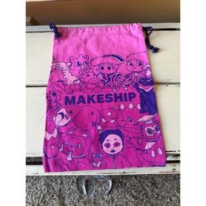 Makeship Pink Purple Character Graphic Drawstring Bag Canvas Pouch Organizer